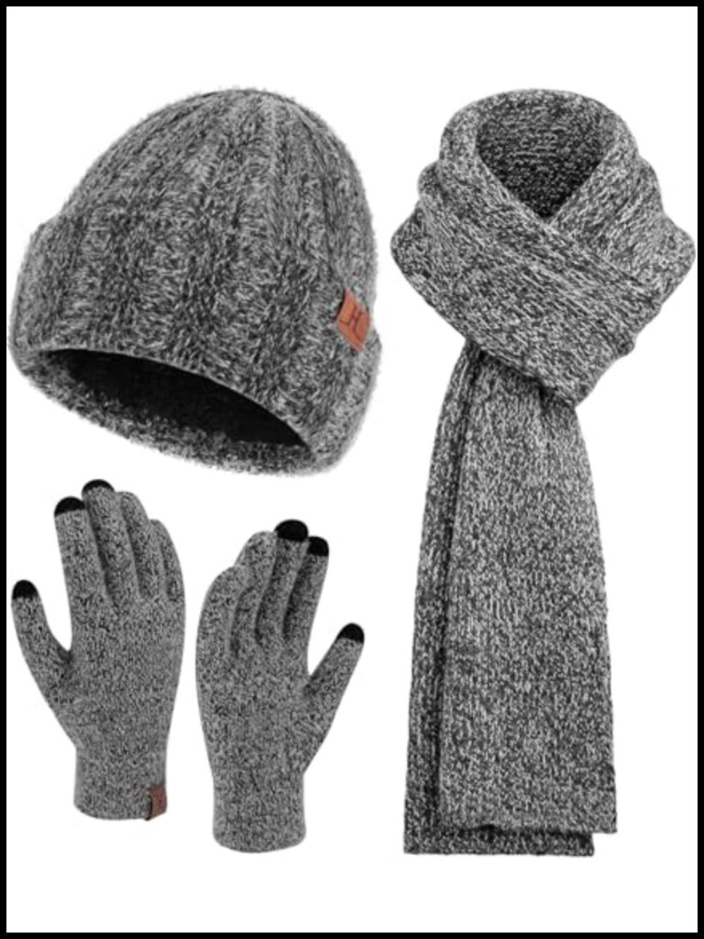 Winter Beanie Hat Scarf Touchscreen Gloves Fleece Lined 3-Piece Set